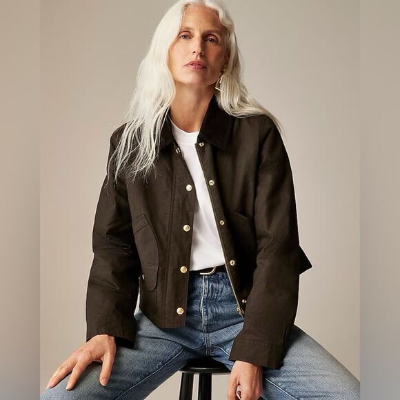 NWT J CREW Short Barn Jacket™ in English ripstop cotton in Mossy Brown - Picture 3 of 7